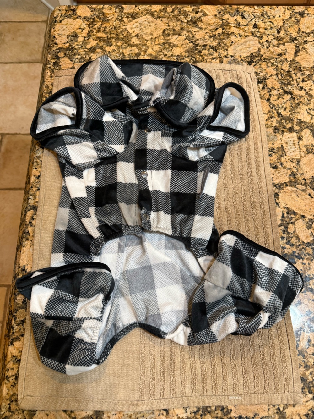 Berkshire Pet brand Black and White Plaid One-Piece very soft dog outfit M